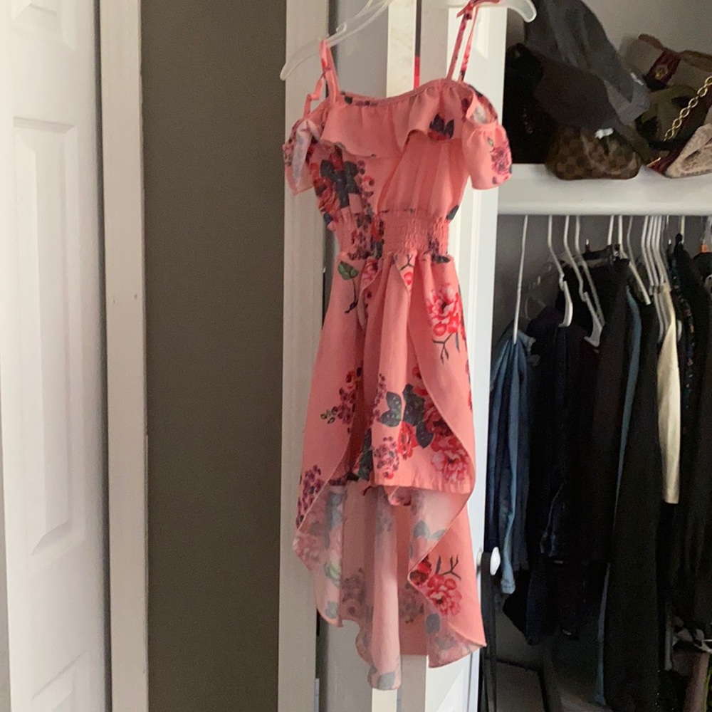 Little girls floral high low skort.